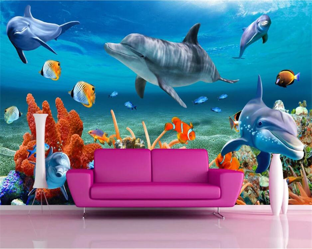 Planted Aquarium Wallpaper - 3DBEIBEHANG Custom 3D wallpaper underwater dolphin