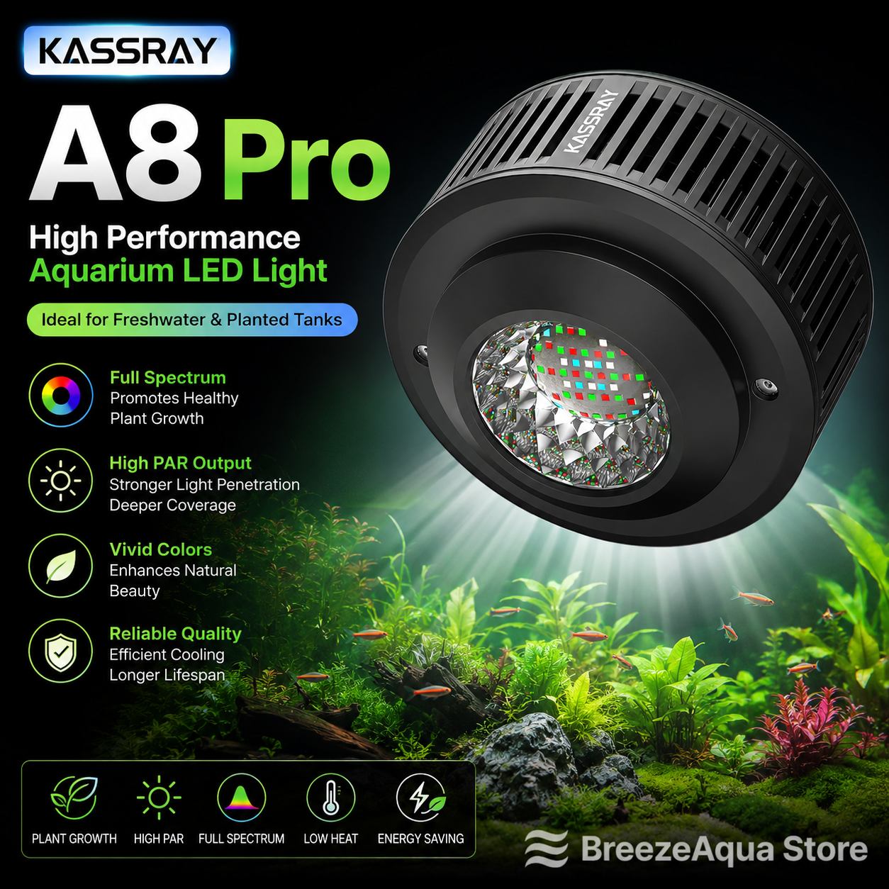 KASSRAY A8Pro 90W WRGB Aquariu - Planted Aquarium Algae recensione e prezzo